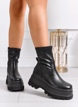 EVELIN - Μαύρα ελαστικά μποτάκια μάχης με chunky πλατφόρμα