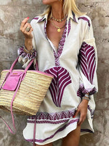 Γυναικείο Εθνικό Εκτύπωση Μακρά μανίκι φόρεμα πουκάμισο