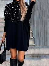 Γυναικείο ρετρο μόδα υψηλό λαιμό ροή μίνι φόρεμα μίνι