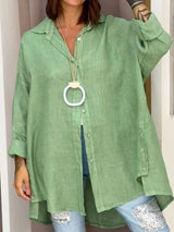 Γυναικείο μοντέλο Casual βαμβάκι-Linen μείγμα υπερμεγέθη πουκάμιση