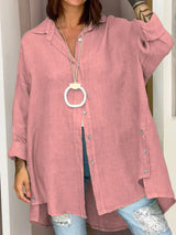 Γυναικείο μοντέλο Casual βαμβάκι-Linen μείγμα υπερμεγέθη πουκάμιση