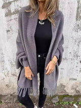 Γυναικεία μοντέρνα περιστασιακό πλεκτό Faux γούνα Fringe Shawl Cardigan