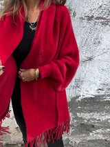 Γυναικεία μοντέρνα περιστασιακό πλεκτό Faux γούνα Fringe Shawl Cardigan