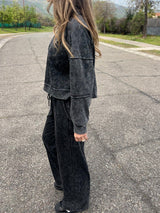 Οι γυναίκες περιστασιακή μόδα Δαντέλα-Up στρογγυλό λαιμό μακρυμάνικο παντελόνι