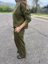 Οι γυναίκες περιστασιακή μόδα Δαντέλα-Up στρογγυλό λαιμό μακρυμάνικο παντελόνι