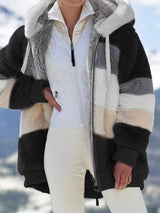 Γυναικείο ζεστό ζεστό φερμουάρ τσέπης κουκούλα χαλαρά σακάκι.