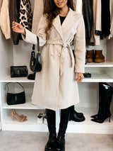 Γυναικείο Vintage διπλό θηλάσμα γραβάτα μαλλί παλτό μαλλί