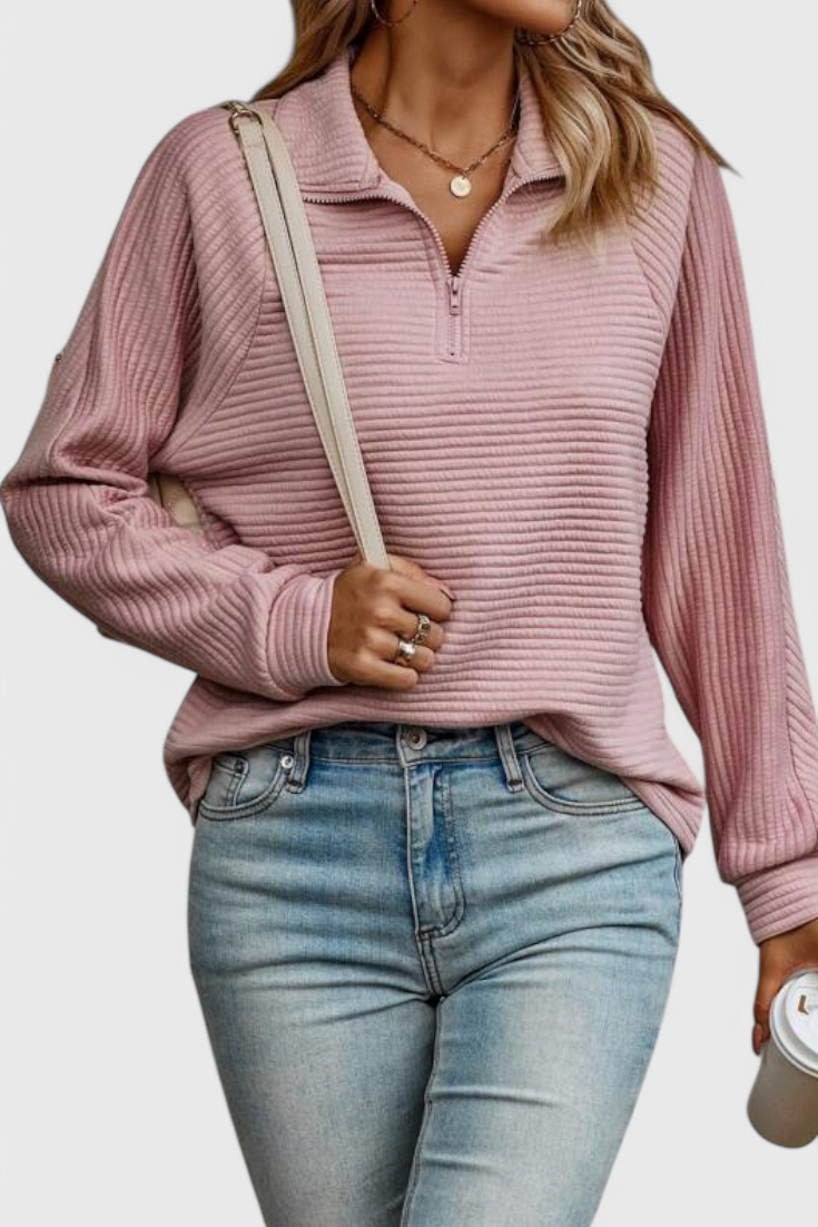 Helene | Κρεμ ζέρσεϊ με V λαιμόκοψη και ντεκολτέ