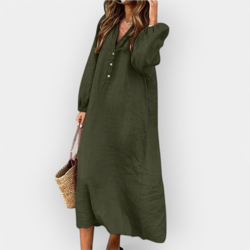 Λινό Φόρεμα με Κομψή Γραμμή