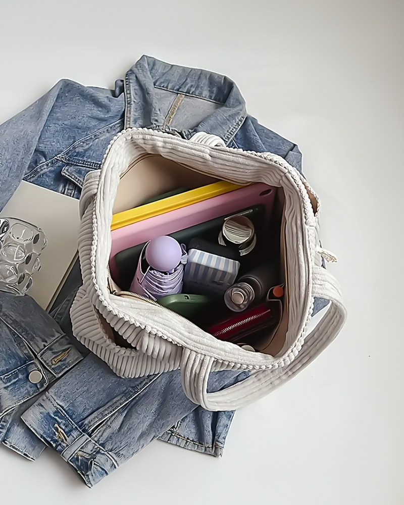 Tilda | Τσάντα tote με ριμπ ύφανση και κορδόνι περίσφιξης