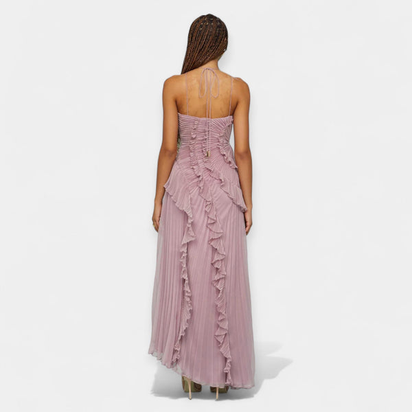 Λιλά Μίντι Φόρεμα με Βολάν