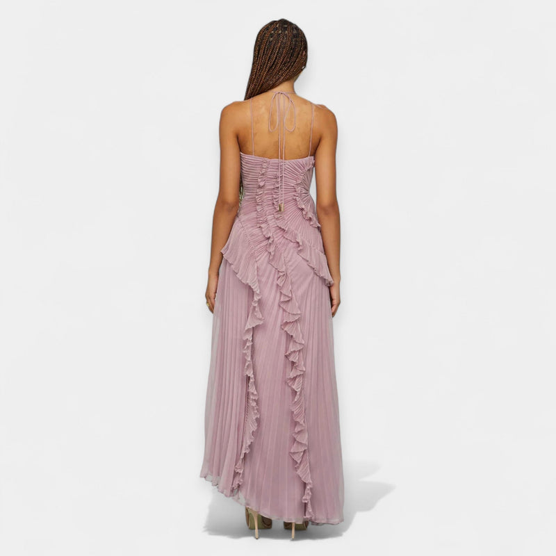 Λιλά Μίντι Φόρεμα με Βολάν