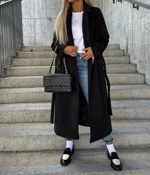 Ντιάνα – Κομψό μακρύ χειμερινό παλτό με ζώνη