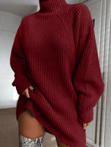 Γυναικείο Vintage μεσαίο μήκος πουλόβερ φόρεμα με μισό-υψηλό λαιμό