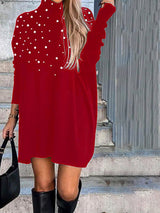 Γυναικείο ρετρο μόδα υψηλό λαιμό ροή μίνι φόρεμα μίνι