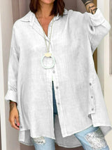 Γυναικείο μοντέλο Casual βαμβάκι-Linen μείγμα υπερμεγέθη πουκάμιση