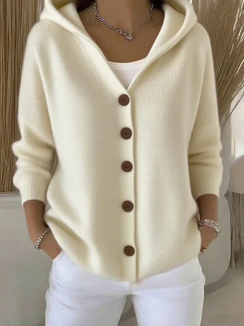 Γυναικείο μόδα περιστασιακό κουμπί-Up πλεκτό κουκούλας