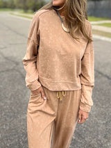 Οι γυναίκες περιστασιακή μόδα Δαντέλα-Up στρογγυλό λαιμό μακρυμάνικο παντελόνι