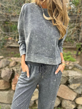 Οι γυναίκες περιστασιακή μόδα Δαντέλα-Up στρογγυλό λαιμό μακρυμάνικο παντελόνι