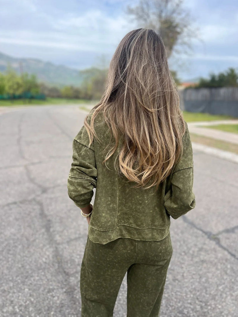 Οι γυναίκες περιστασιακή μόδα Δαντέλα-Up στρογγυλό λαιμό μακρυμάνικο παντελόνι