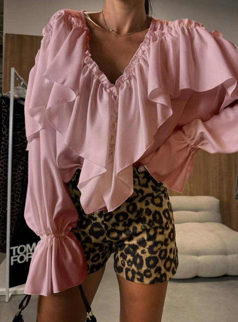 Γυναικείο στερεό χρώμα σχέδιο μόδας μακριά μανίκι πουκάμιση