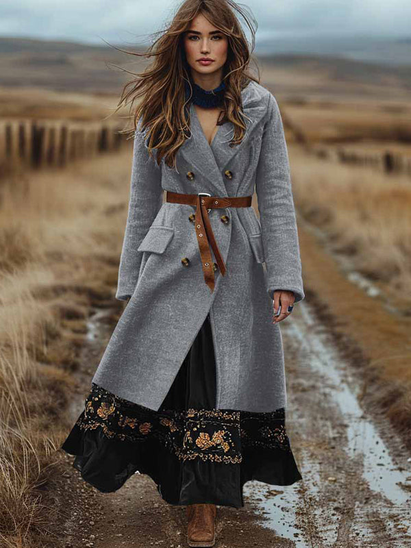 Γυναικείο Ρέτρο Μποέμ διπλό σπασμένο φθινόπωρο και χειμερινό μαλλί παλτό