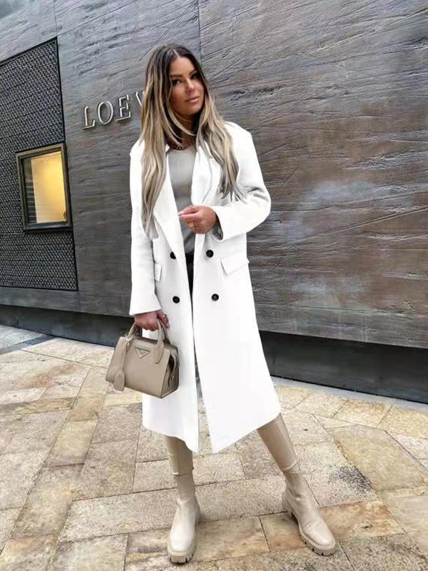 Γυναικείο ρετρο μακρυμάνικο κολάρο διπλό σπασμένο παλτό