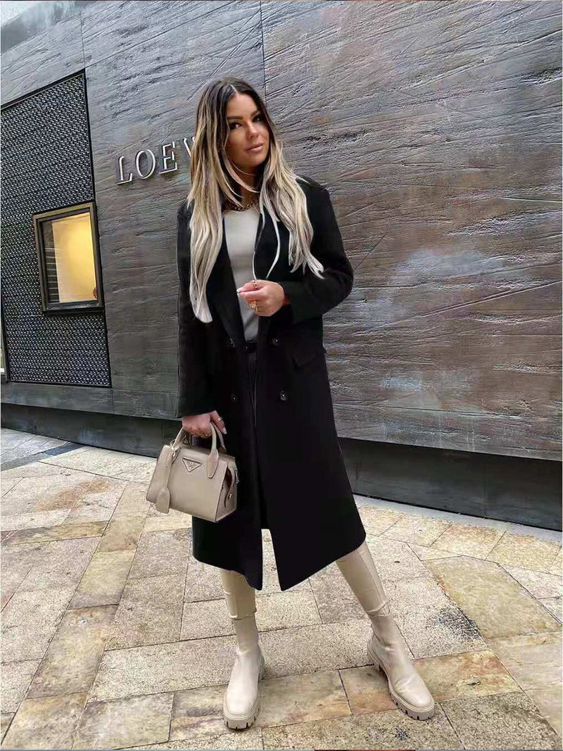 Γυναικείο ρετρο μακρυμάνικο κολάρο διπλό σπασμένο παλτό