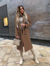 Γυναικείο ρετρο μακρυμάνικο κολάρο διπλό σπασμένο παλτό